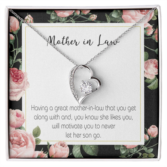 Jewelry - Mother-In-Law Motivates Forever Love CZ Heart Necklace White Gold Standard Box